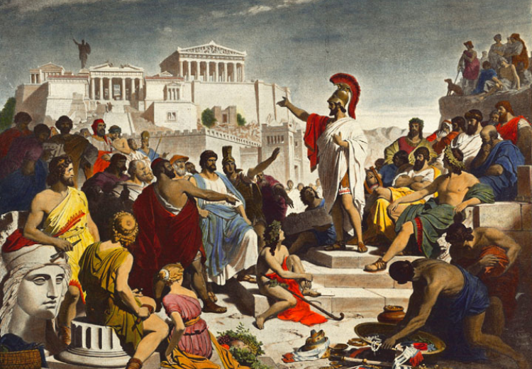 Nineteenth-century painting by Philipp Foltz depicting the Athenian politician Pericles delivering his famous funeral oration in front of the Assembly.