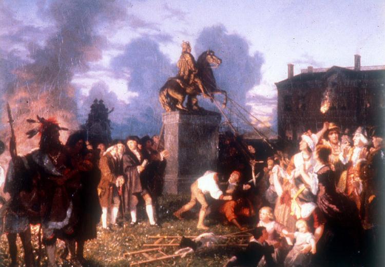 "Pulling Down the Statue of King George III in New York City" by Johannes Adam Simon Oertel (1859).