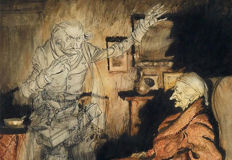 Scrooge and the Ghost of Marley by Arthur Rackham.
